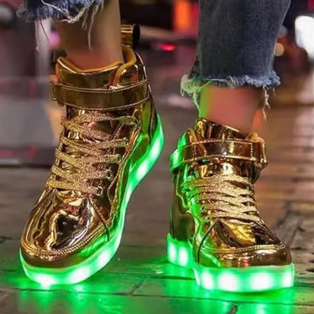 GOLD Rechargeable Solid or Flashing Light Up Shoes - Many options and Colors